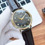 High Quality Replica Longines Two Tone Gold Bezel Black Dial Leather Watch 40mm